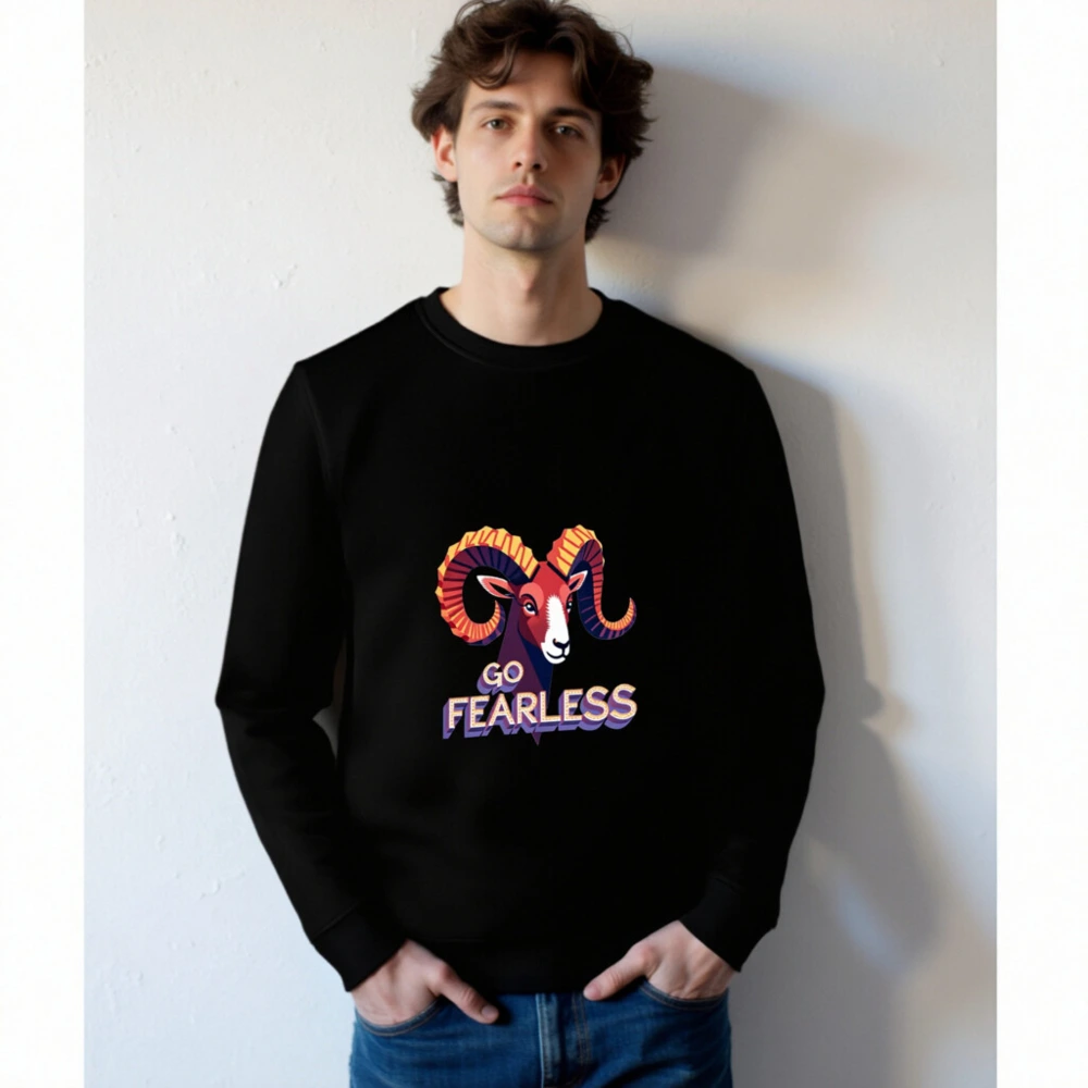 Unisex Organic Sweatshirt | Go Fearless Ram Graphic - Eco-Friendly & Comfortable - Image 3