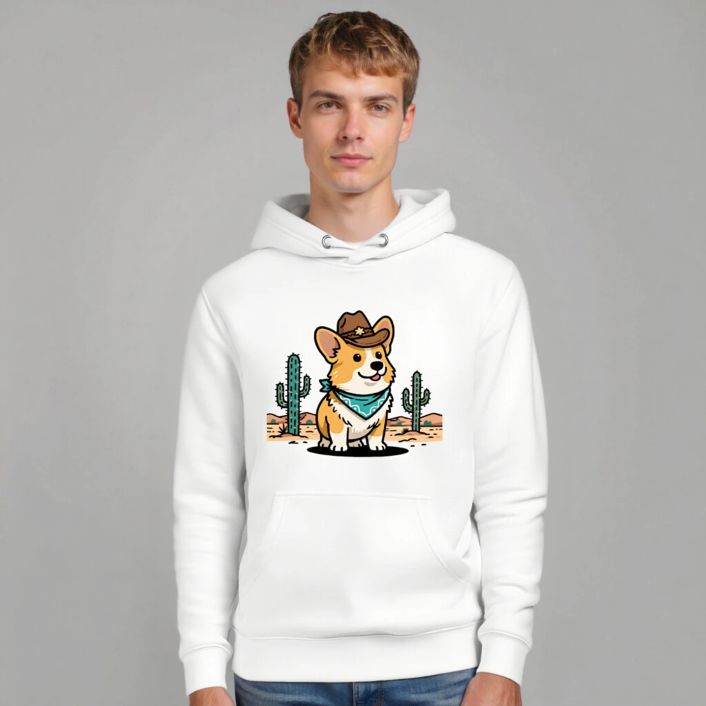 Cowboy Corgi Hoodie - Unisex Premium Pullover with Desert Bandana & Hat Design - Image 7