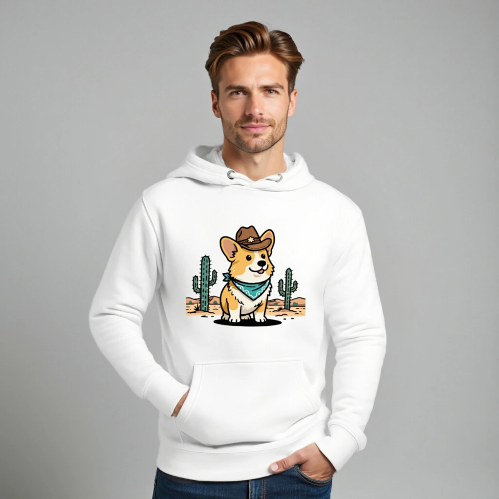 Cowboy Corgi Hoodie - Unisex Premium Pullover with Desert Bandana & Hat Design - Image 8