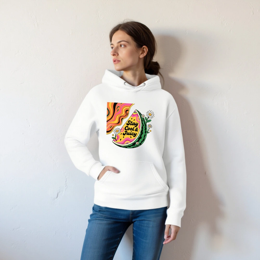 Unisex Premium Pullover Hoodie - Stay Cool & Juicy Watermelon Graphic - Image 4