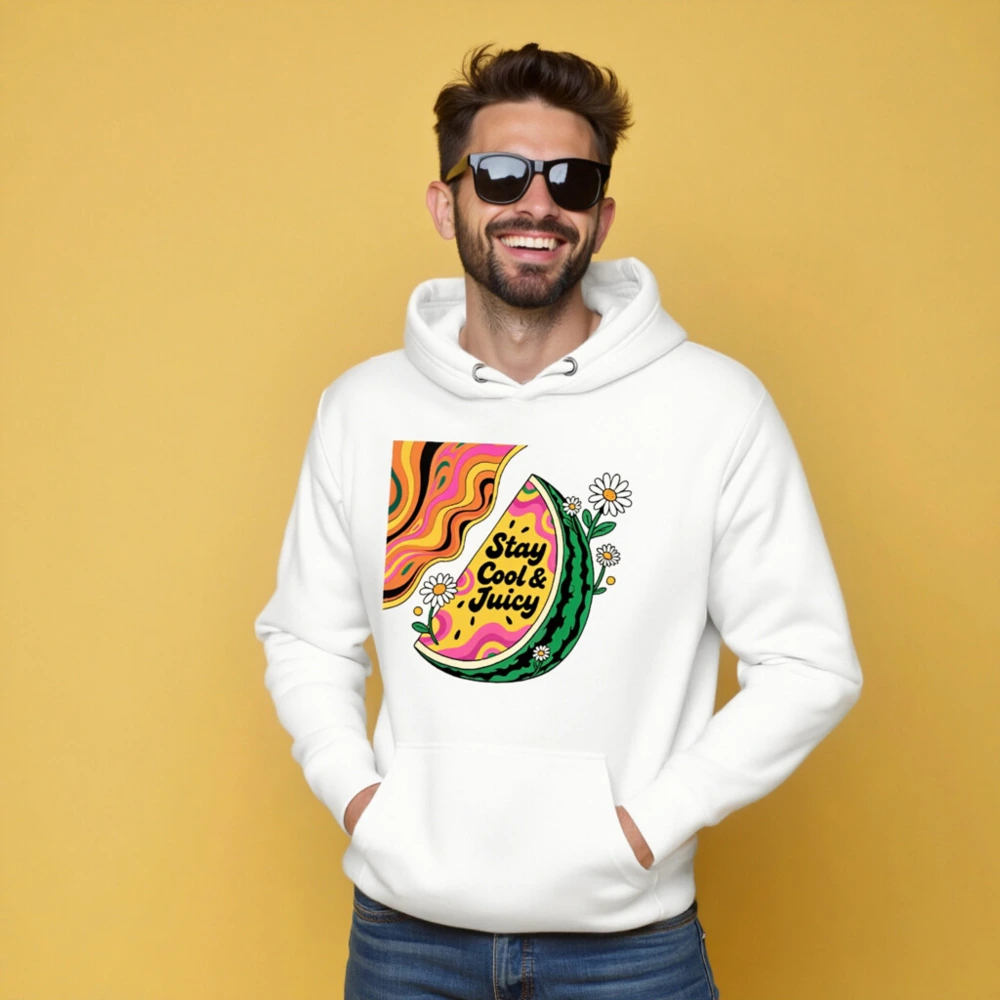 Unisex Premium Pullover Hoodie - Stay Cool & Juicy Watermelon Graphic - Image 5