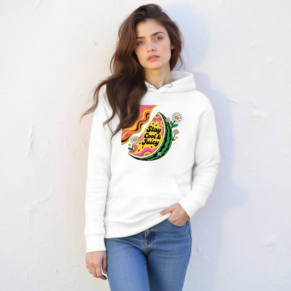 Unisex Premium Pullover Hoodie - Stay Cool & Juicy Watermelon Graphic - Image 6