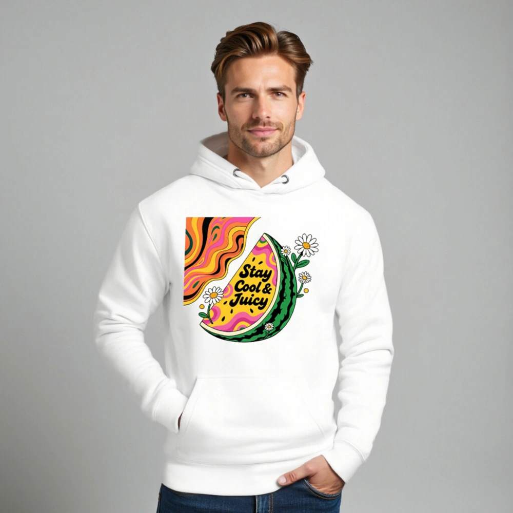 Unisex Premium Pullover Hoodie - Stay Cool & Juicy Watermelon Graphic - Image 8
