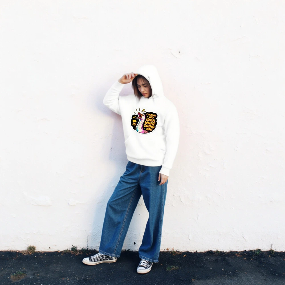 Unisex Premium Pullover Hoodie - 'I Have No Idea What's Going On!' Duck Graphic - Image 2