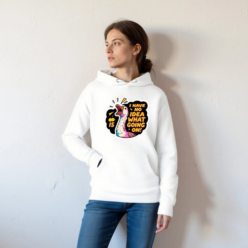 Unisex Premium Pullover Hoodie - 'I Have No Idea What's Going On!' Duck Graphic - Image 4
