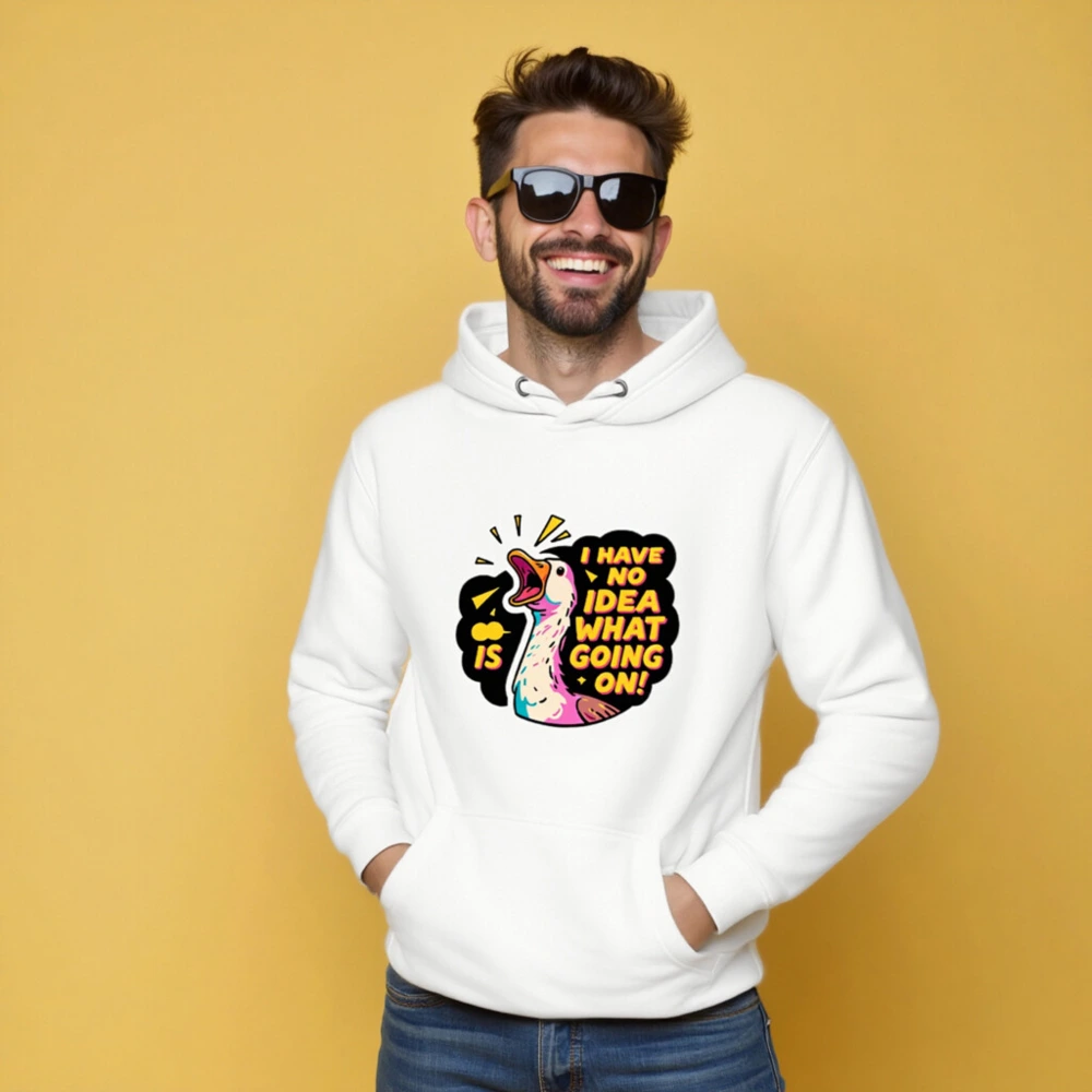 Unisex Premium Pullover Hoodie - 'I Have No Idea What's Going On!' Duck Graphic - Image 5
