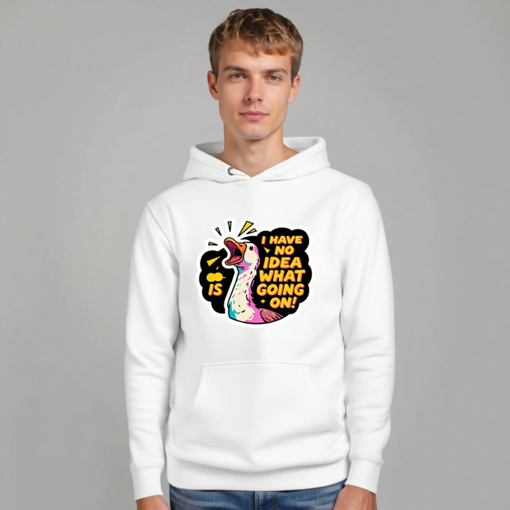 Unisex Premium Pullover Hoodie - 'I Have No Idea What's Going On!' Duck Graphic - Image 7