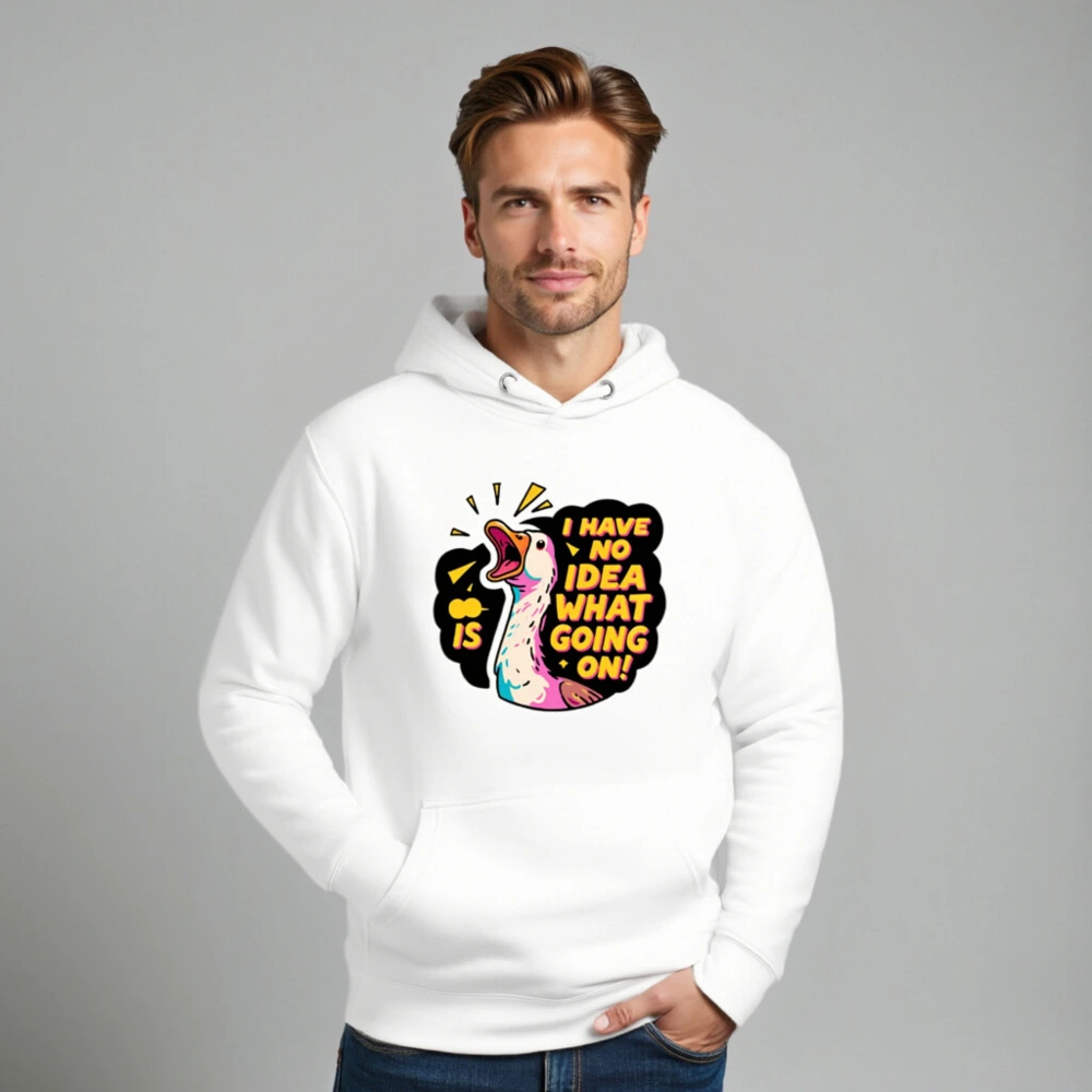 Unisex Premium Pullover Hoodie - 'I Have No Idea What's Going On!' Duck Graphic - Image 8