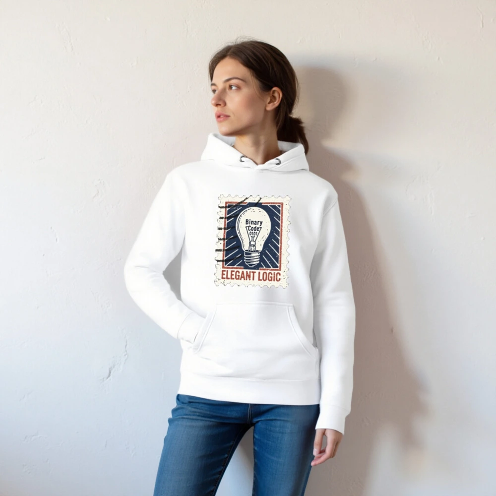 Unisex Premium Pullover Hoodie - Elegant Logic Light Bulb Binary Code Design - Image 4