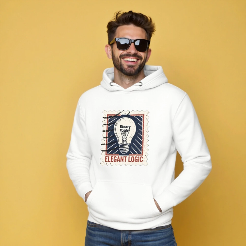 Unisex Premium Pullover Hoodie - Elegant Logic Light Bulb Binary Code Design - Image 5