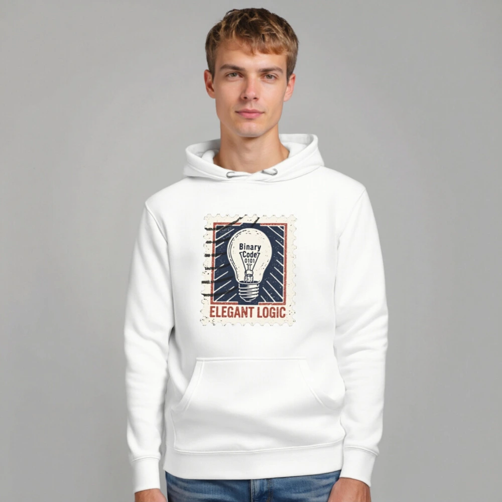 Unisex Premium Pullover Hoodie - Elegant Logic Light Bulb Binary Code Design - Image 7