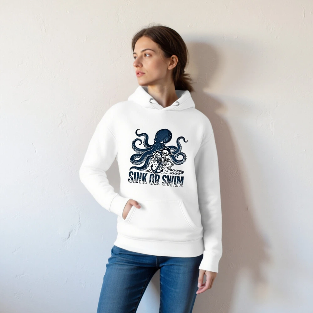 Unisex Premium Pullover Hoodie - Octopus & Skeleton Pirate Design | Sink or Swim - Image 4