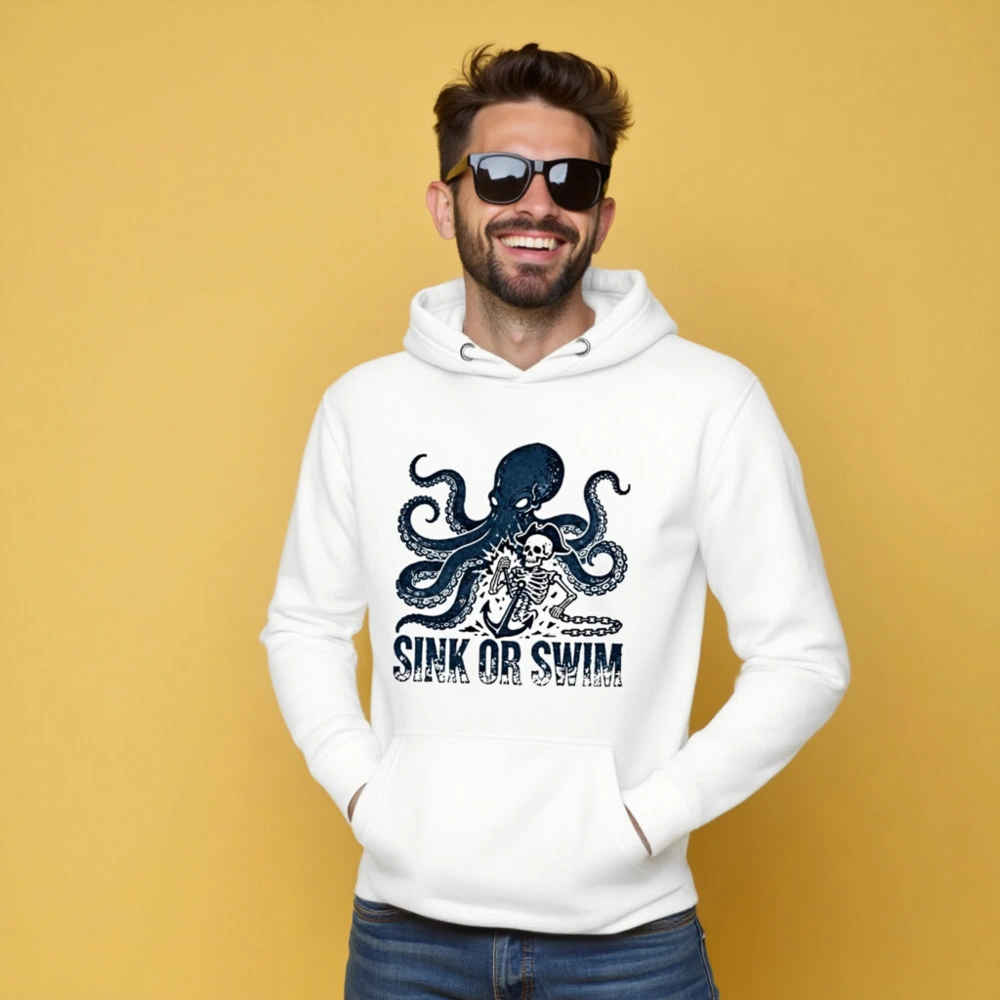 Unisex Premium Pullover Hoodie - Octopus & Skeleton Pirate Design | Sink or Swim - Image 5