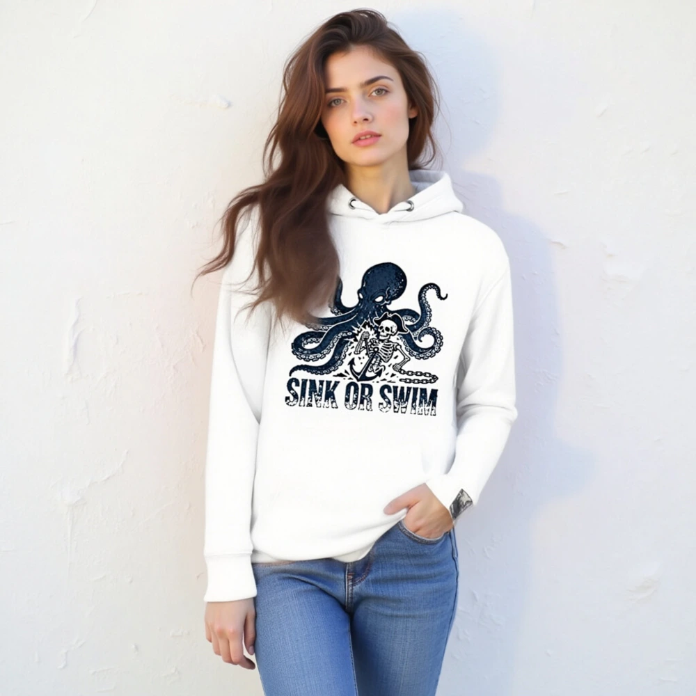 Unisex Premium Pullover Hoodie - Octopus & Skeleton Pirate Design | Sink or Swim - Image 6