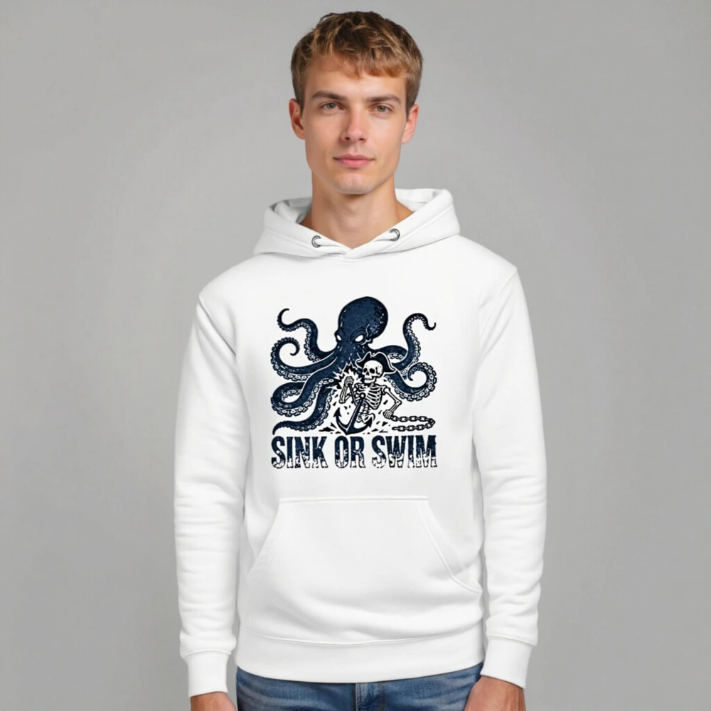 Unisex Premium Pullover Hoodie - Octopus & Skeleton Pirate Design | Sink or Swim - Image 7