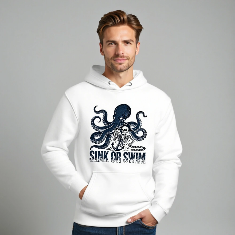 Unisex Premium Pullover Hoodie - Octopus & Skeleton Pirate Design | Sink or Swim - Image 8