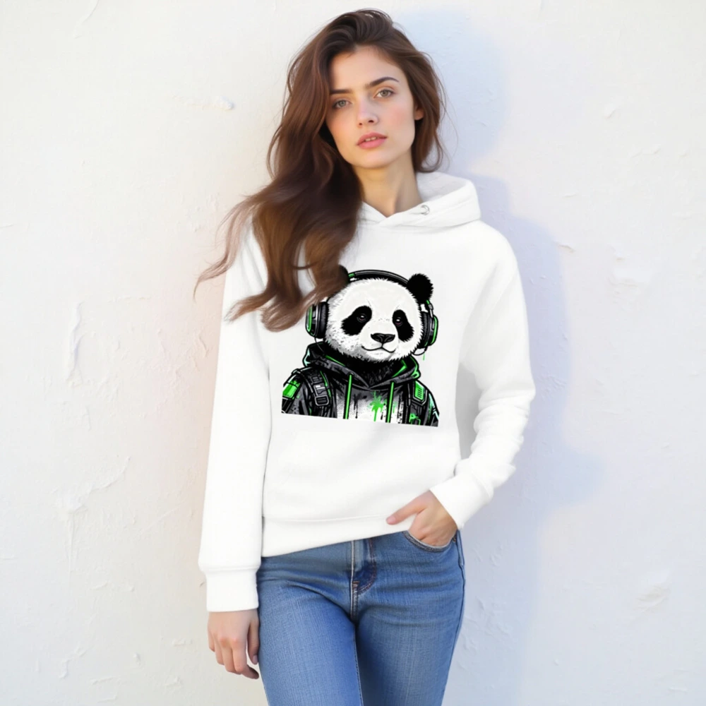 Panda Gamer Hoodie - Unisex Premium Pullover with Green Headphones & Glow Design - Image 6