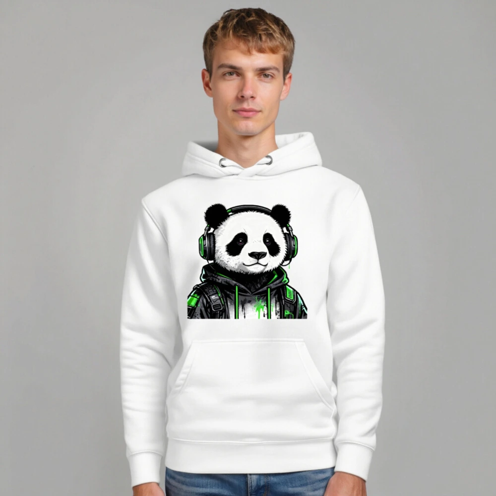 Panda Gamer Hoodie - Unisex Premium Pullover with Green Headphones & Glow Design - Image 7
