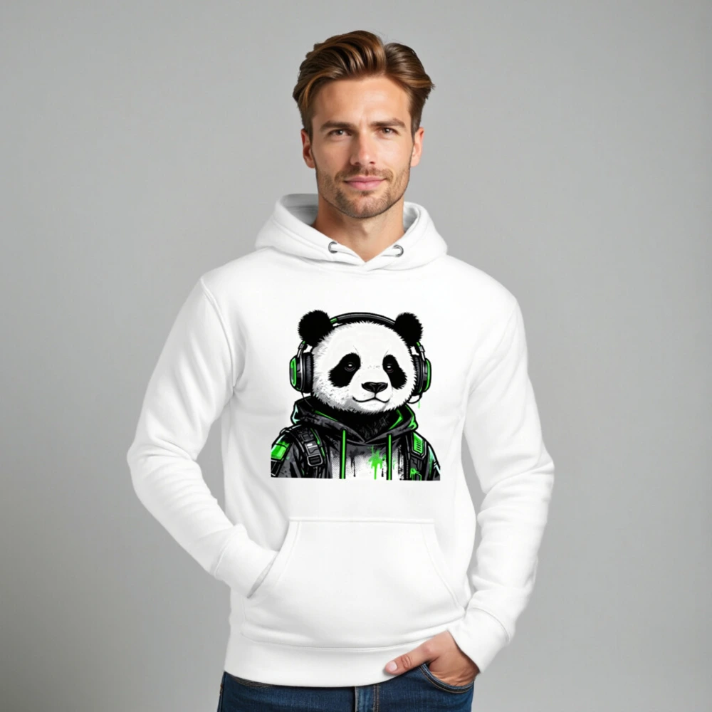 Panda Gamer Hoodie - Unisex Premium Pullover with Green Headphones & Glow Design - Image 8