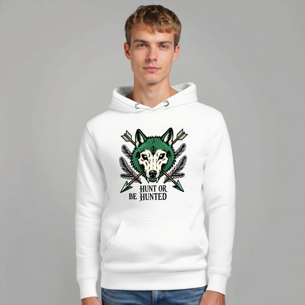 Unisex Premium Pullover Hoodie - Wolf Skull & Arrows Design | Hunt or Be Hunted - Image 7