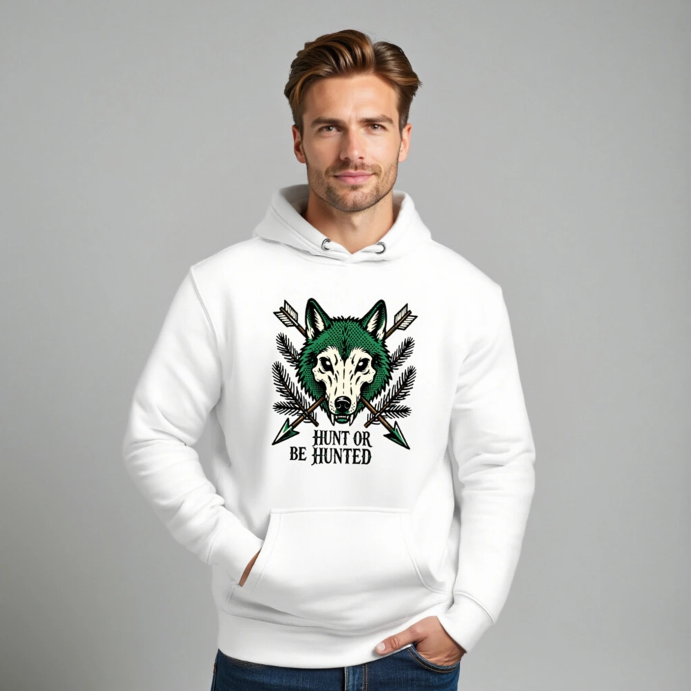 Unisex Premium Pullover Hoodie - Wolf Skull & Arrows Design | Hunt or Be Hunted - Image 8