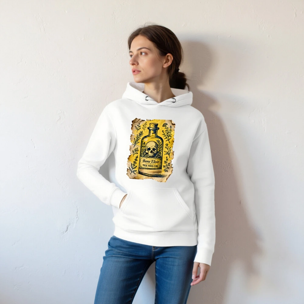 Bone Elixir Hoodie - Unisex Premium Pullover with Vintage Skull & Herb Art - Image 4