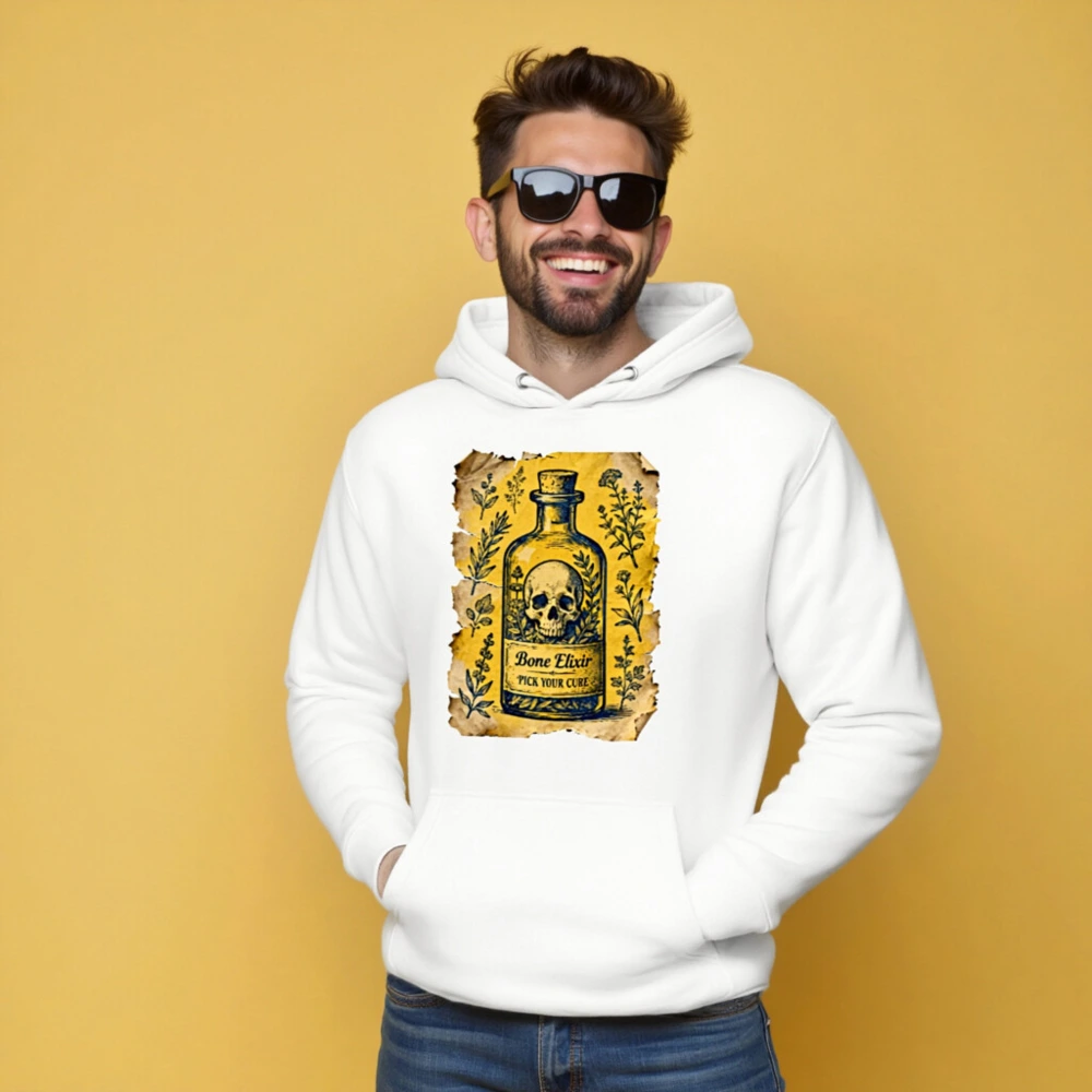 Bone Elixir Hoodie - Unisex Premium Pullover with Vintage Skull & Herb Art - Image 5