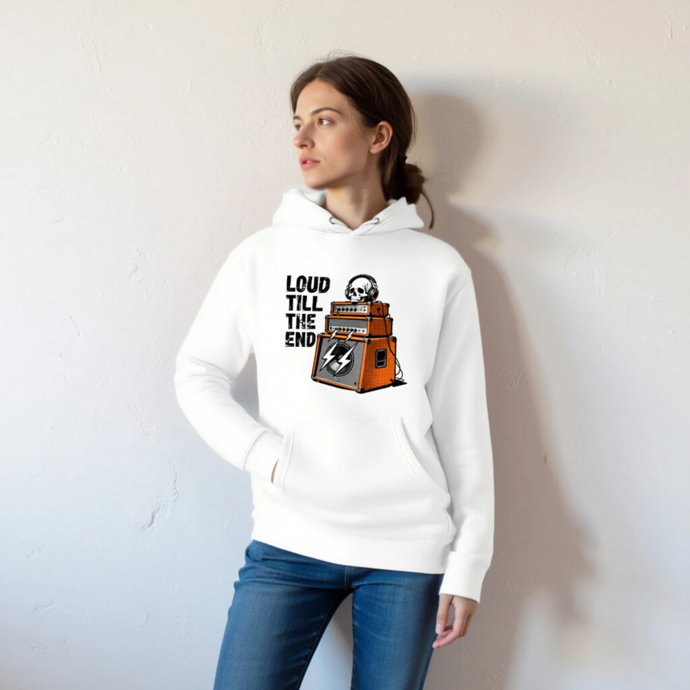 Loud Till The End Unisex Hoodie - Skull & Amps Graphic Sweatshirt - Image 4