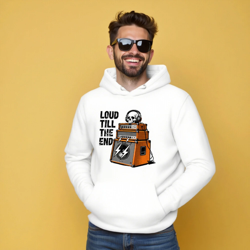 Loud Till The End Unisex Hoodie - Skull & Amps Graphic Sweatshirt - Image 5