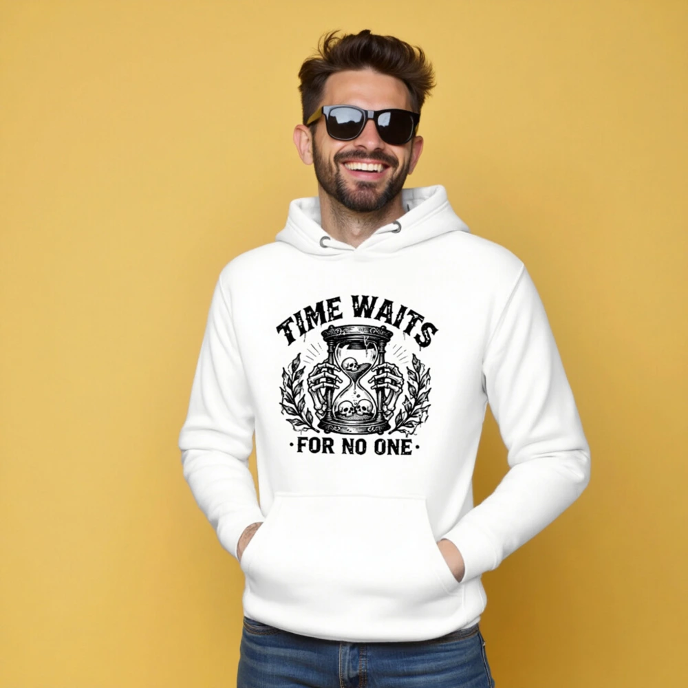 Unisex Premium Pullover Hoodie - Time Waits For No One Hourglass Skull Design - Image 5