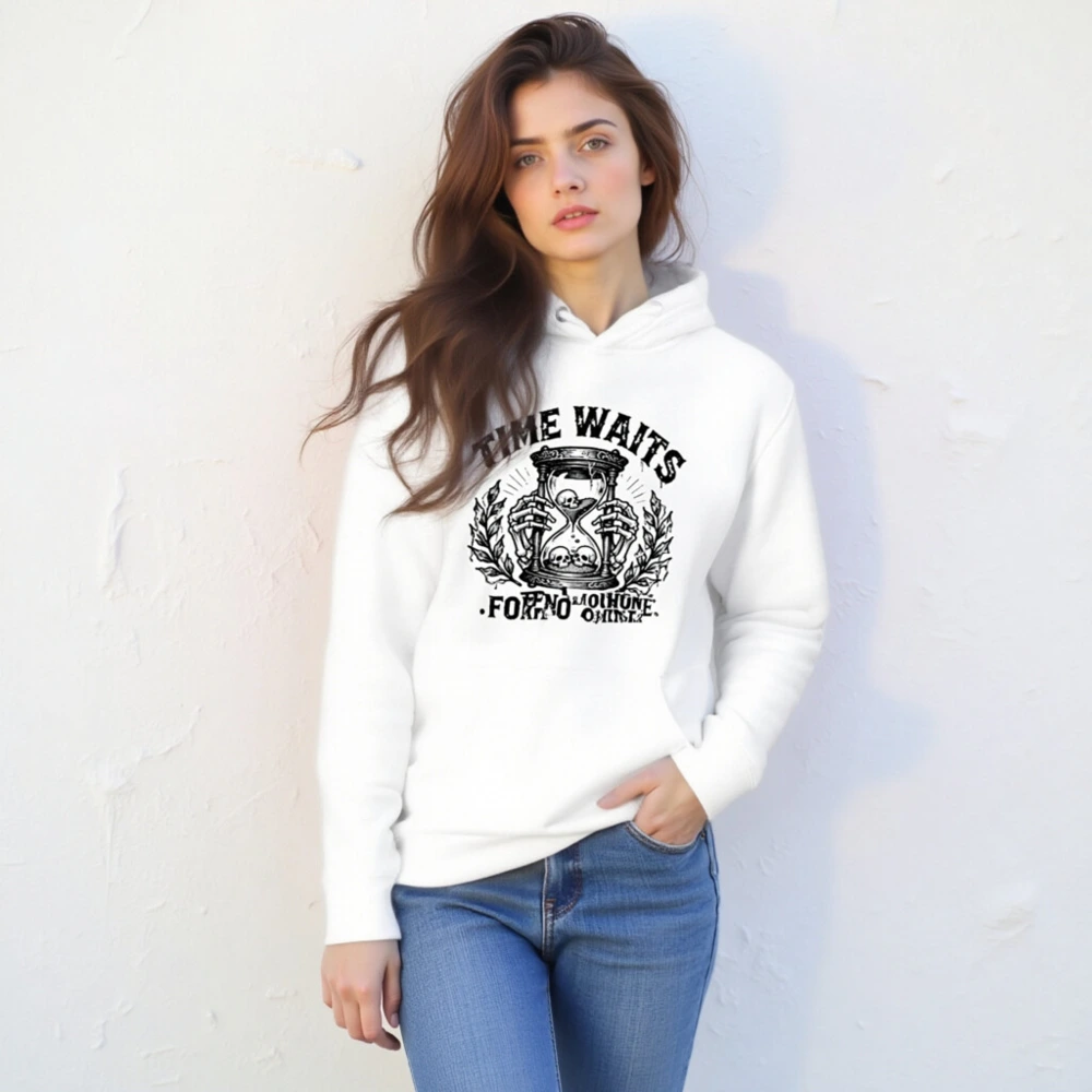 Unisex Premium Pullover Hoodie - Time Waits For No One Hourglass Skull Design - Image 6