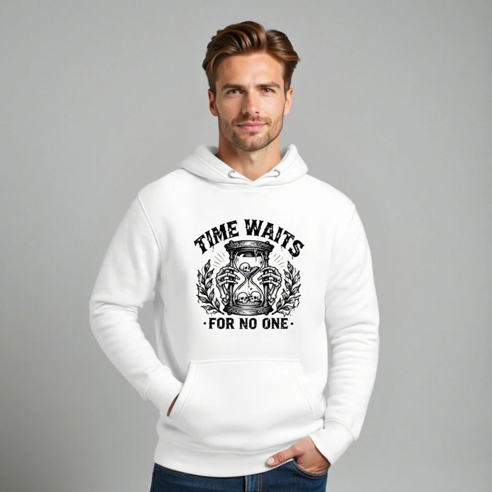 Unisex Premium Pullover Hoodie - Time Waits For No One Hourglass Skull Design - Image 8