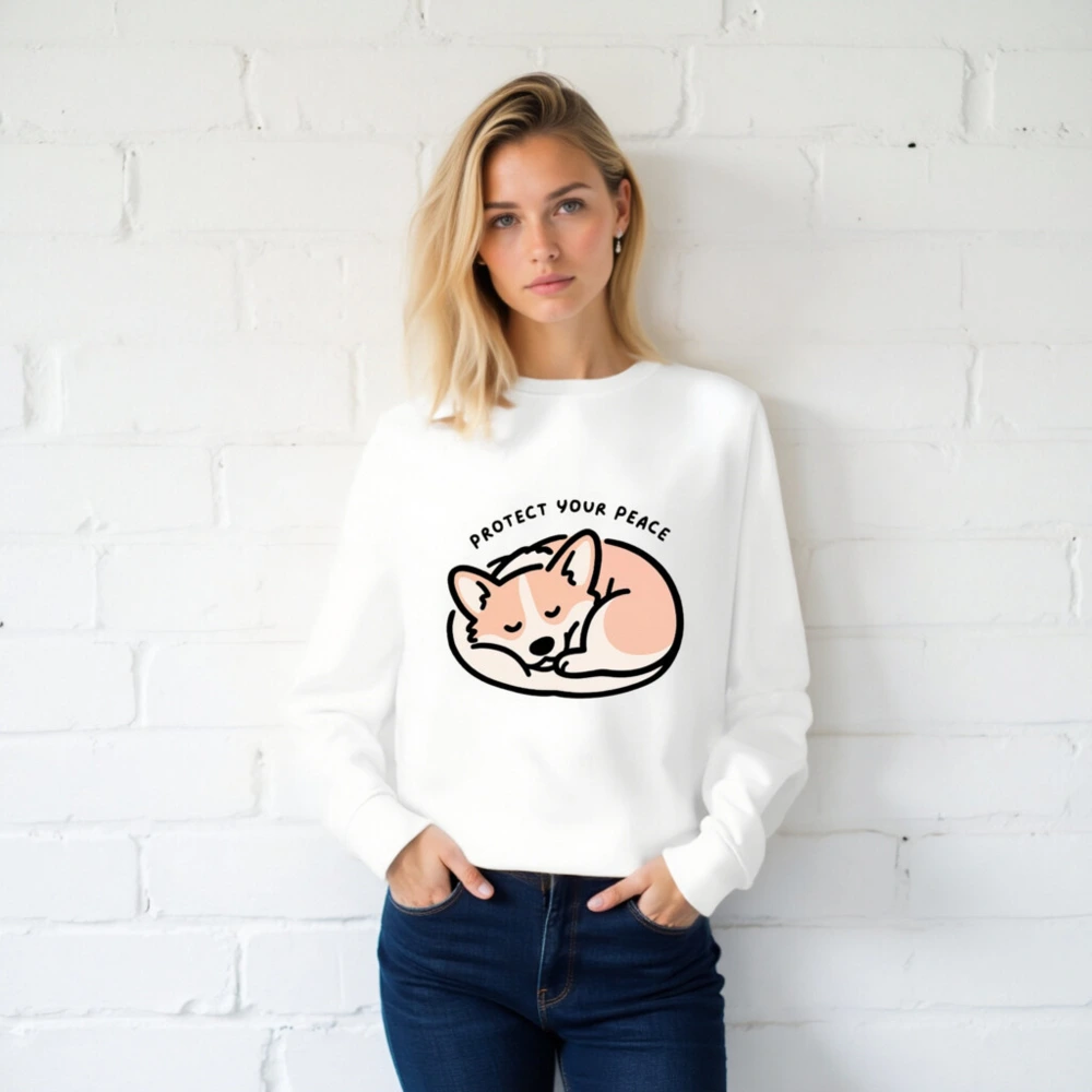 Unisex Organic Sweatshirt | Protect Your Peace Corgi Design - Image 2