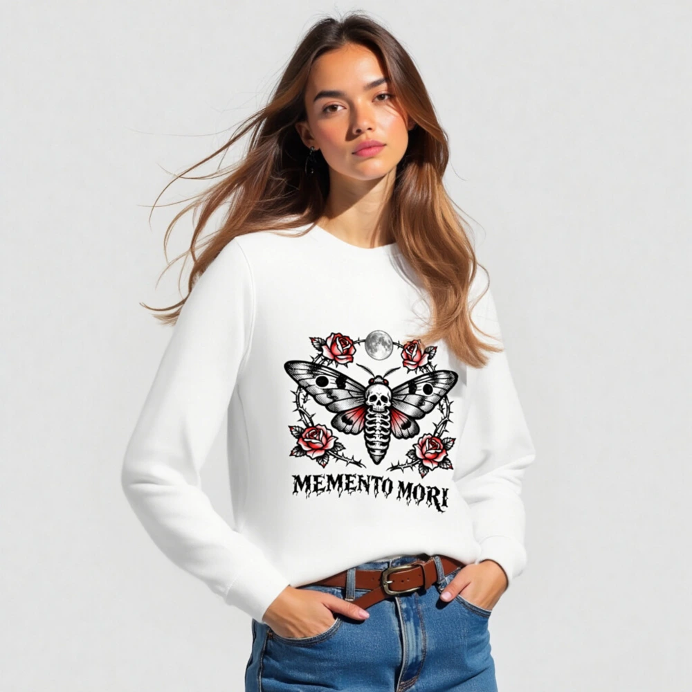 Unisex Organic Sweatshirt with Memento Mori Skull Moth Rose Design - Image 3