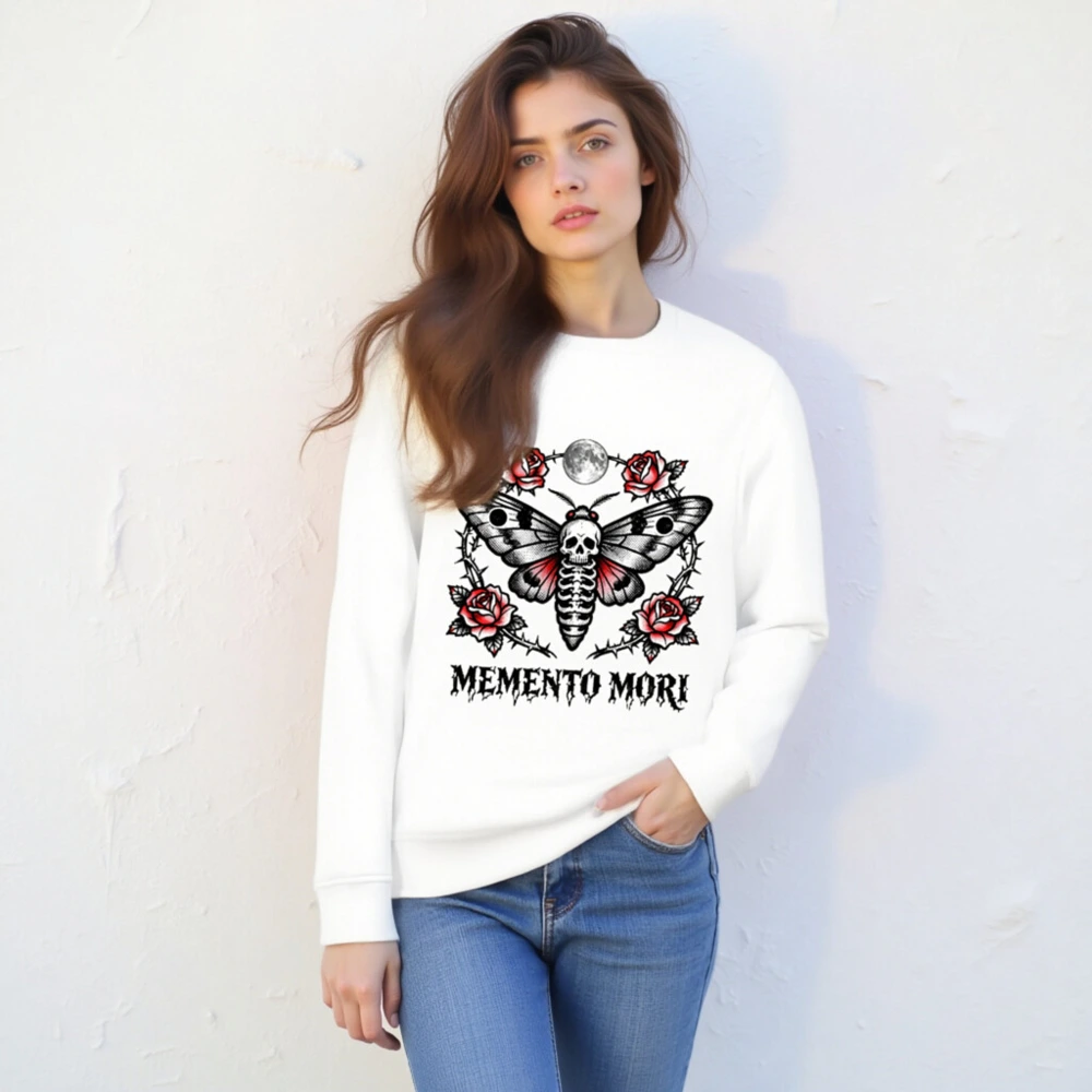 Unisex Organic Sweatshirt with Memento Mori Skull Moth Rose Design - Image 4