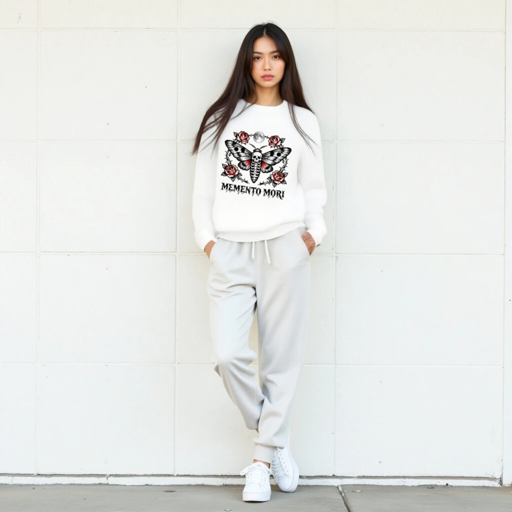Unisex Organic Sweatshirt with Memento Mori Skull Moth Rose Design - Image 5