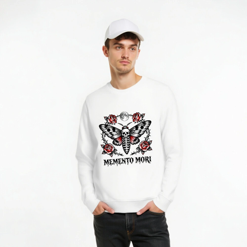 Unisex Organic Sweatshirt with Memento Mori Skull Moth Rose Design - Image 8