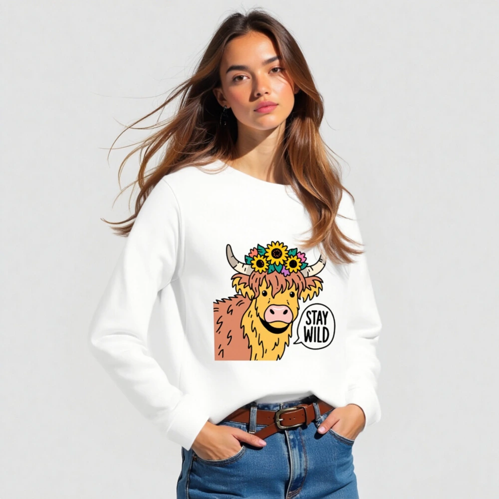 Unisex Organic Cotton Sweatshirt | Highland Cow with Sunflowers | Stay Wild - Image 3