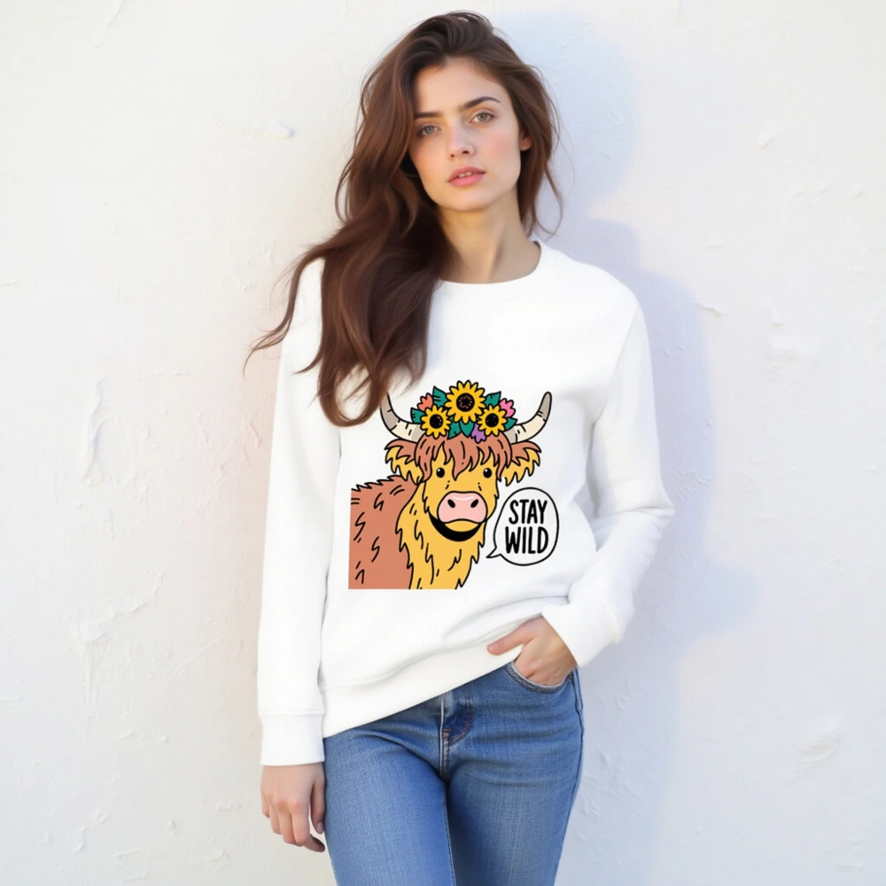 Unisex Organic Cotton Sweatshirt | Highland Cow with Sunflowers | Stay Wild - Image 4