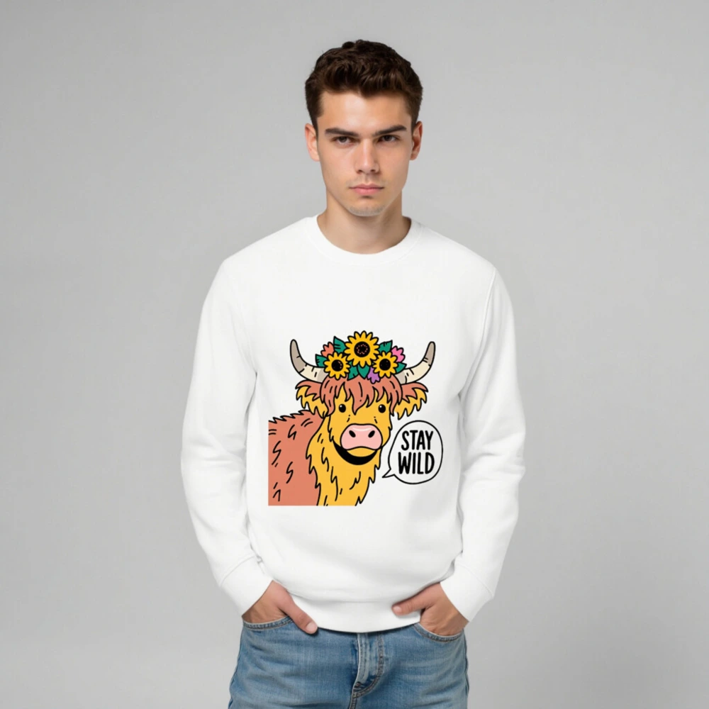 Unisex Organic Cotton Sweatshirt | Highland Cow with Sunflowers | Stay Wild - Image 6