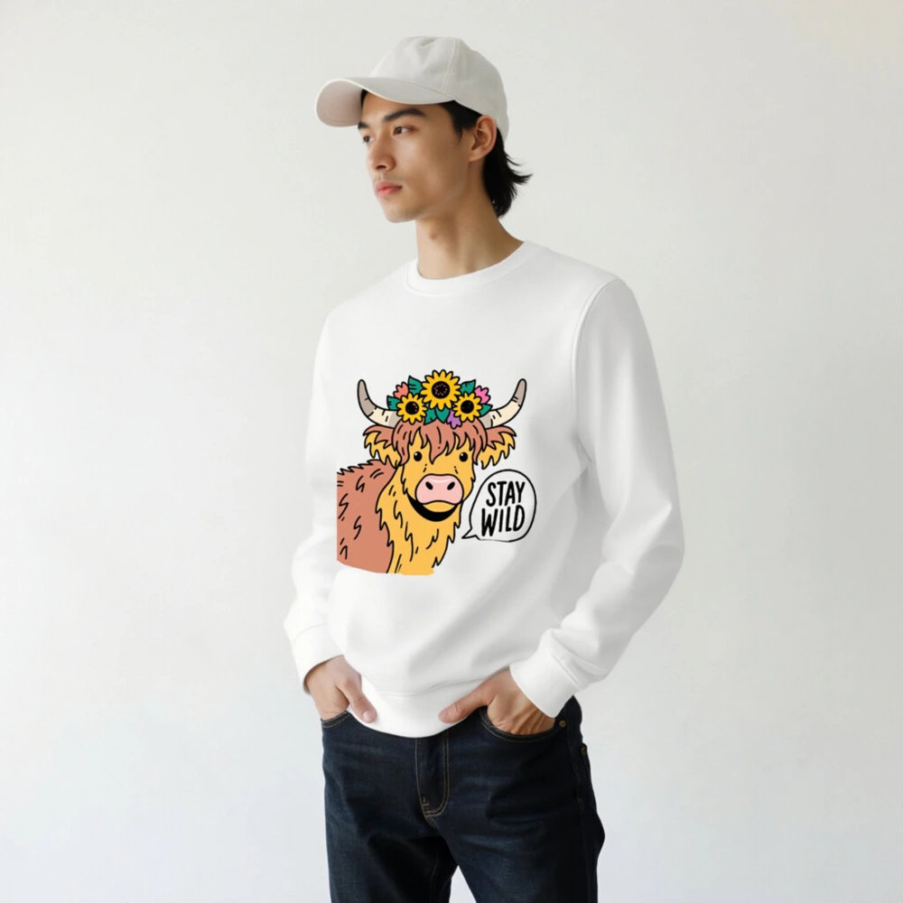 Unisex Organic Cotton Sweatshirt | Highland Cow with Sunflowers | Stay Wild - Image 7