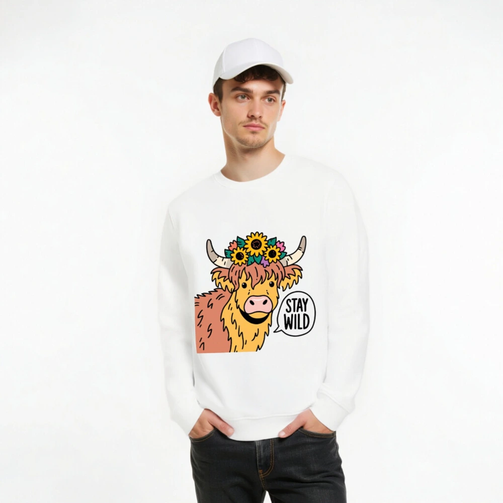 Unisex Organic Cotton Sweatshirt | Highland Cow with Sunflowers | Stay Wild - Image 8
