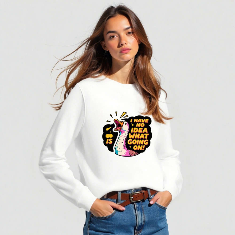 Unisex Organic Sweatshirt | I Have No Idea What's Going On! Duck Graphic - Image 3