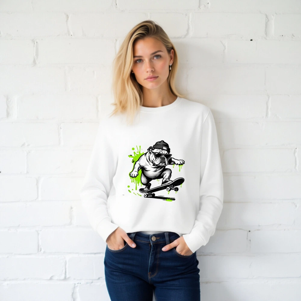 Unisex Organic Sweatshirt with Bulldog Skateboard Graphic - Eco-Friendly, Comfortable - Image 2