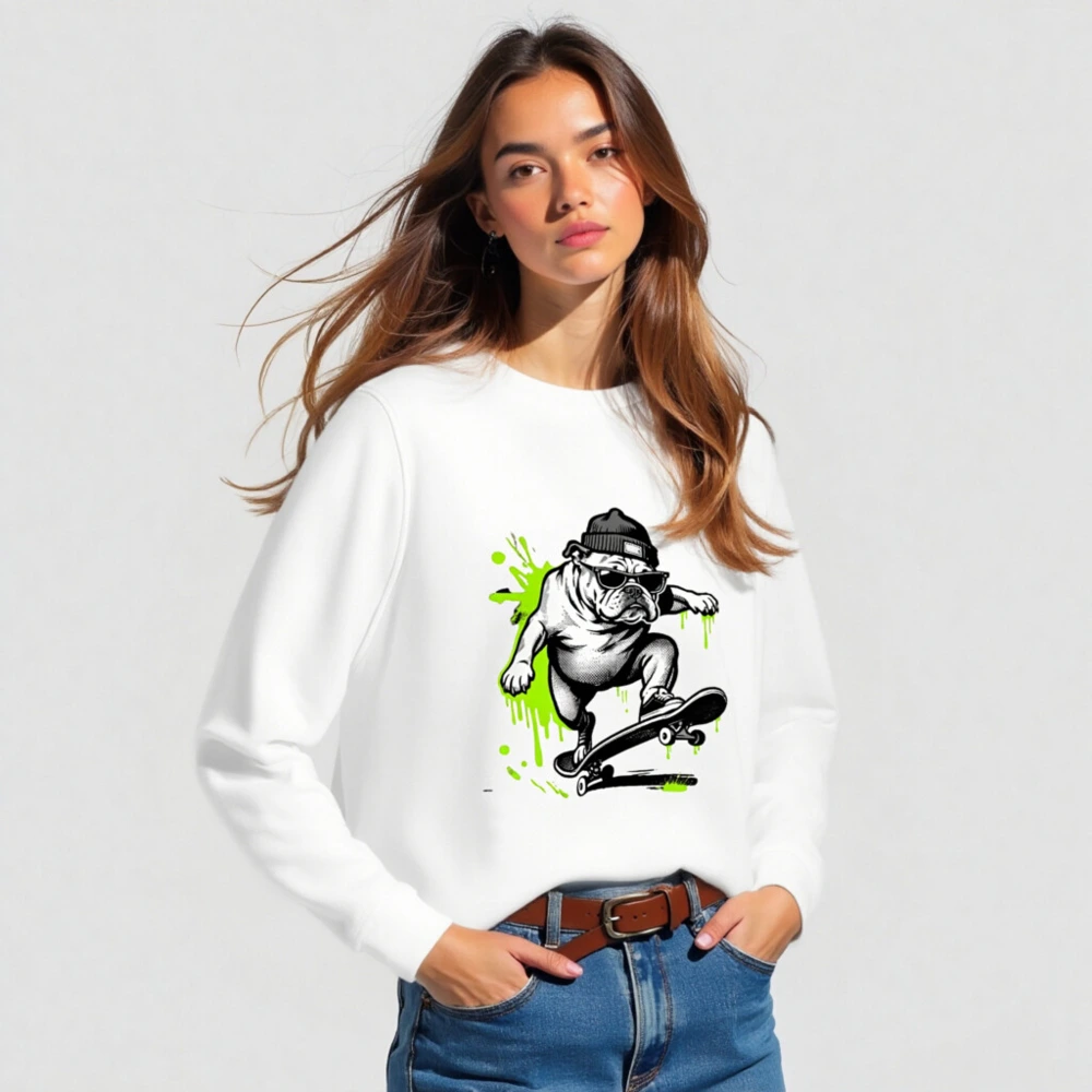 Unisex Organic Sweatshirt with Bulldog Skateboard Graphic - Eco-Friendly, Comfortable - Image 3