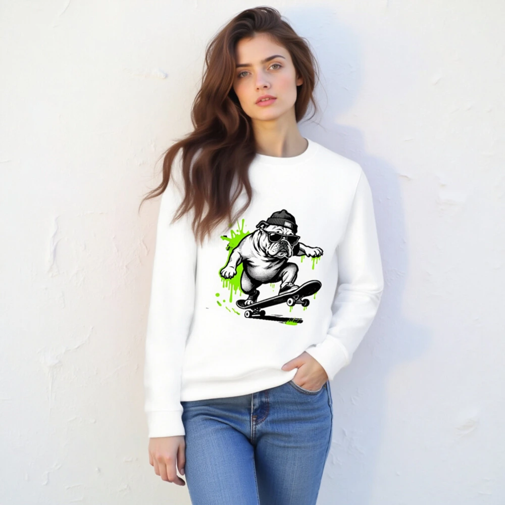 Unisex Organic Sweatshirt with Bulldog Skateboard Graphic - Eco-Friendly, Comfortable - Image 4