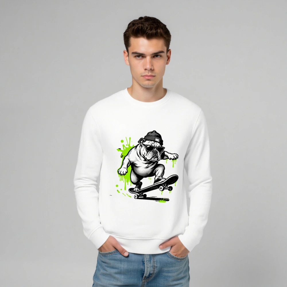 Unisex Organic Sweatshirt with Bulldog Skateboard Graphic - Eco-Friendly, Comfortable - Image 6