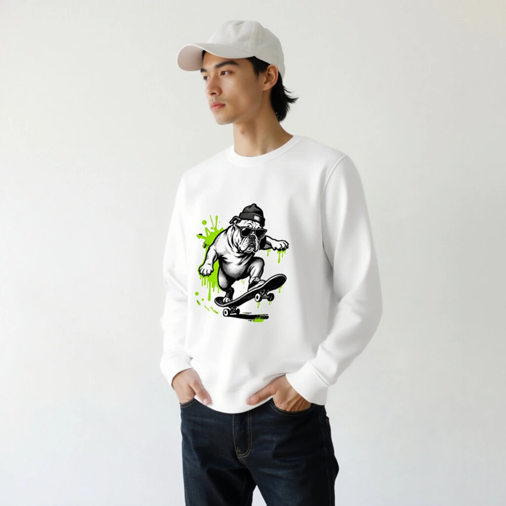 Unisex Organic Sweatshirt with Bulldog Skateboard Graphic - Eco-Friendly, Comfortable - Image 7