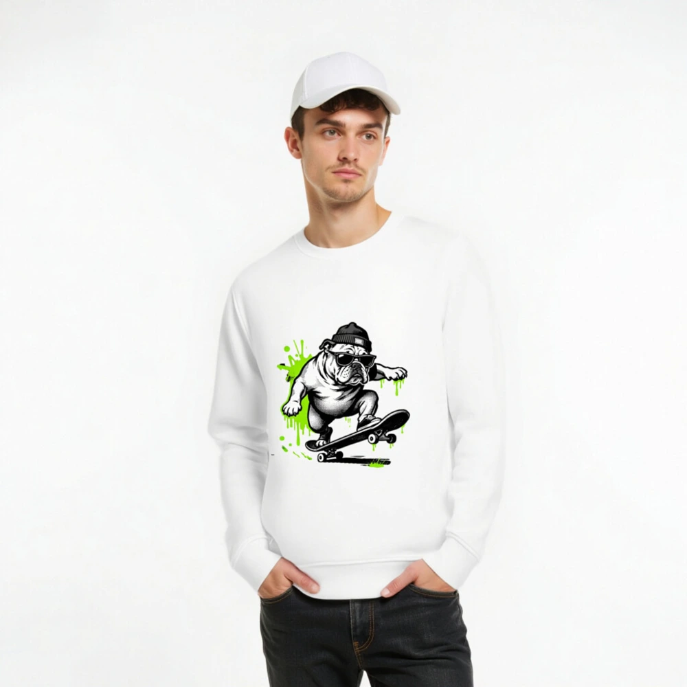 Unisex Organic Sweatshirt with Bulldog Skateboard Graphic - Eco-Friendly, Comfortable - Image 8