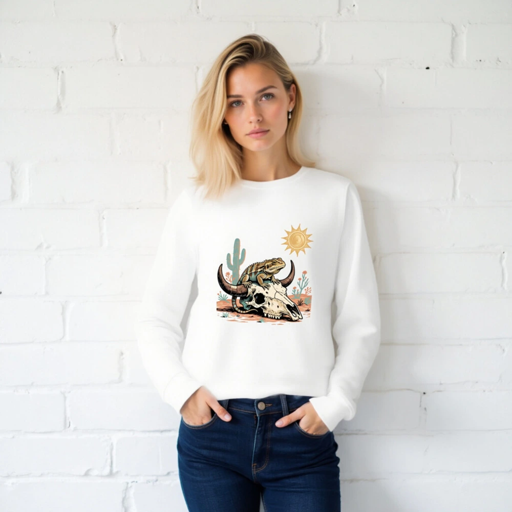 Unisex Organic Sweatshirt with Desert Lizard & Skull Graphic - Eco-Friendly, Comfortable - Image 2